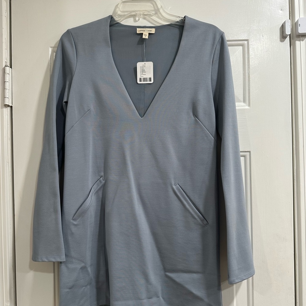 Silence + Noise V-Neck Mini Dress in Gray Blue NWT
